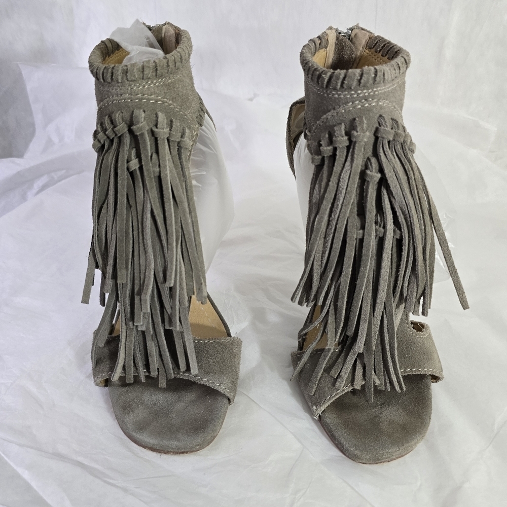 Chinese Laundry Gray Boho Fringe Strappy Sandals Shoe Womens Zipper Size 9 - Picture 2 of 11